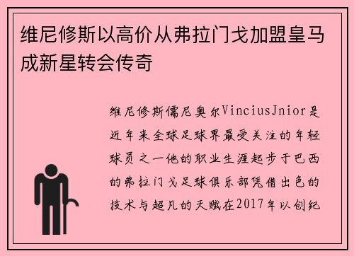 维尼修斯以高价从弗拉门戈加盟皇马成新星转会传奇